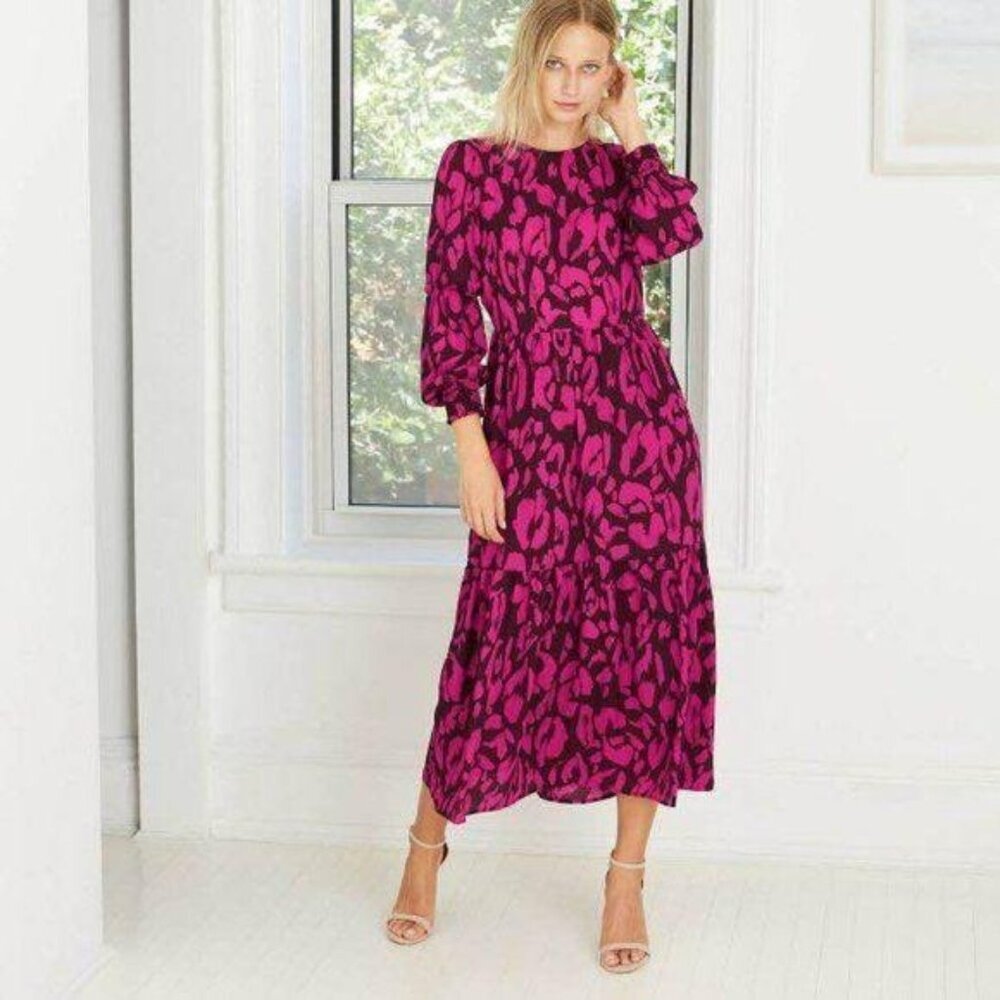 Who What Wear  Leopard Print Long Balloon Sleeve Dress XS